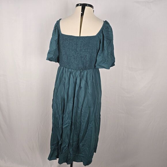 Bloomchic Dress Women's 1X Green On or Off Shoulder Knotted Midi Plus Size NWT - Picture 14 of 14